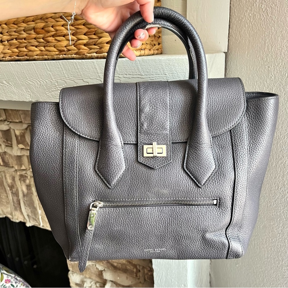 Henri Bendel / Rivington Pebbled Leather Purse Bag Backpack Dark Grey